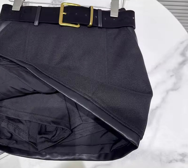 Women Color Belted Fashion Short Skirt