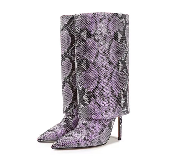 Women Fashion Animal Print Pointed Toe High Heel Boots