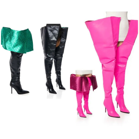 Women Fashion Faux Leather Thigh High Boots