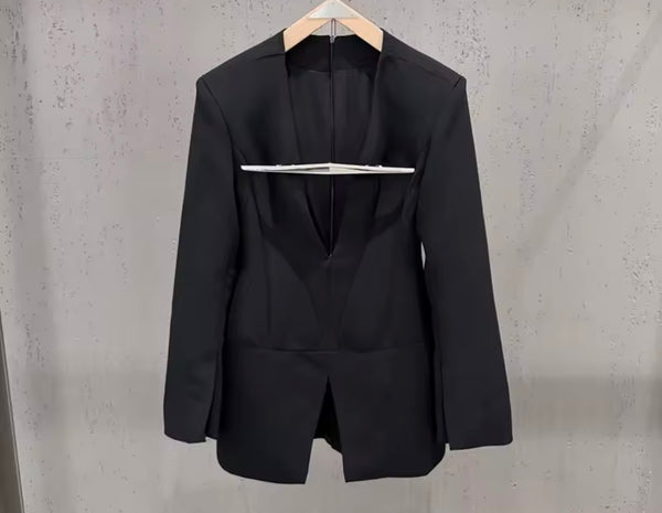 Women Black Brooch Design Blazer Two Piece Maxi Skirt Set