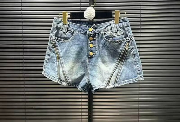 Women Blue Fashion Zipper Denim Shorts