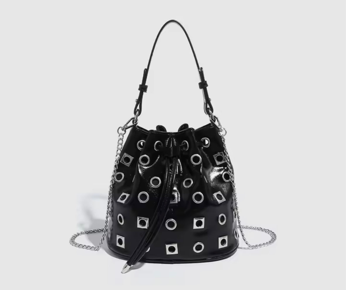 Women Fashion Faux Leather Metal Rivet Handbag Purse