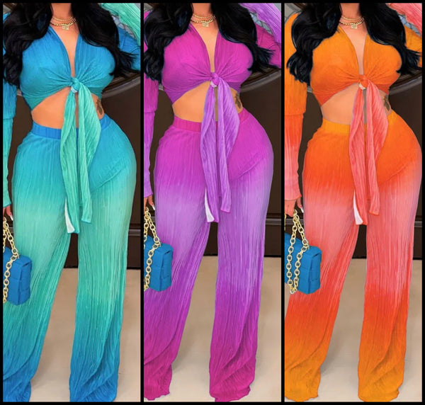 Women Full Sleeve Gradient Fashion Two Piece Pant Set