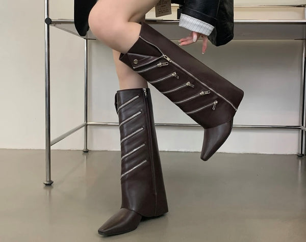 Women Fashion Faux Leather Zipper Platform Boots