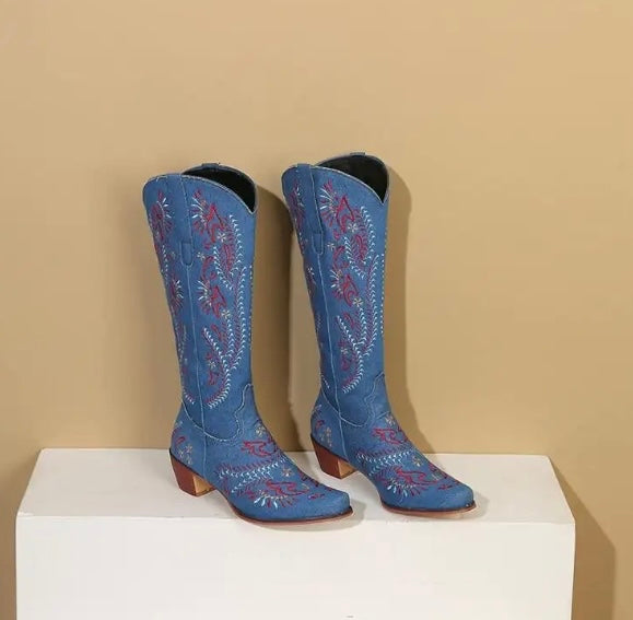 Women Fashion Color Patchwork Western Boots