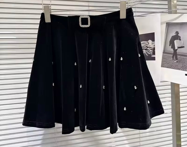 Women Ruffled Bow Tie Full Sleeve Two Piece Bling Skirt Set