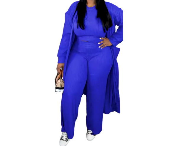 Women Solid Color Three Piece Fashion Pant Set