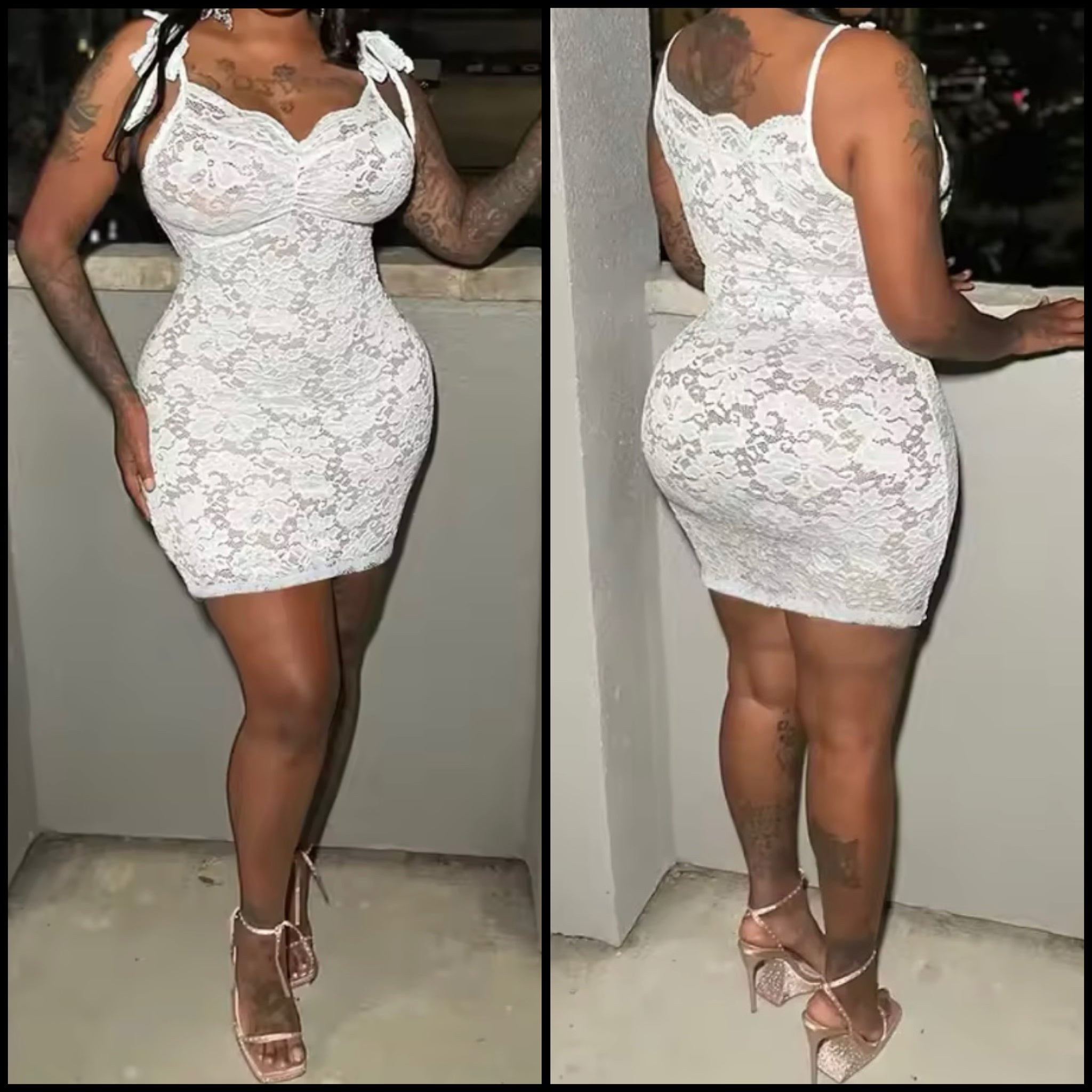 Women White Sexy Sleeveless Lace Dress