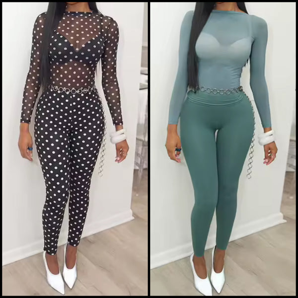 Women Mesh Full Sleeve Two Piece Sexy Pant Set