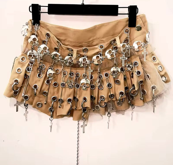Women Fashion Skull Gothic Pleated Short Skirt