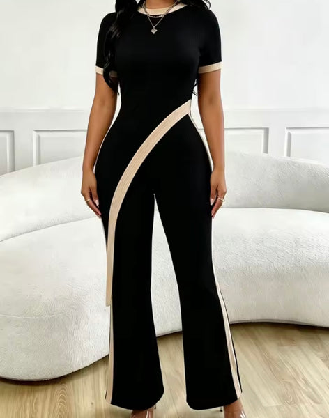 Women Striped Asymmetrical Short Sleeve Two Piece Pant Set