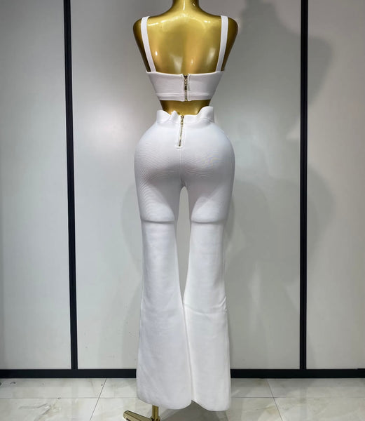 Women Color Sleeveless Sexy Crop Two Piece Pant Set