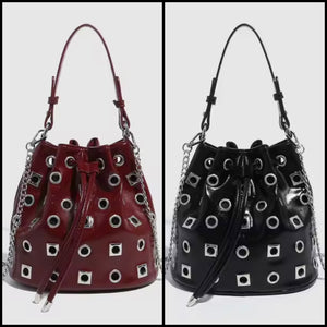 Women Fashion Faux Leather Metal Rivet Handbag Purse
