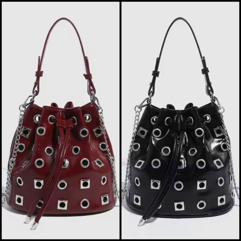 Women Fashion Faux Leather Metal Rivet Handbag Purse