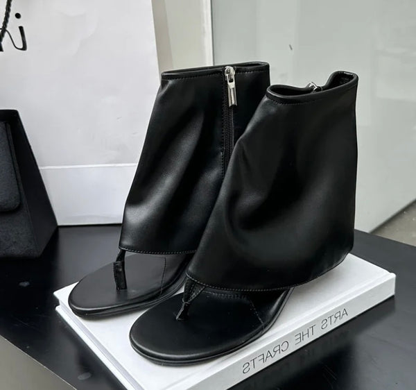 Women Fashion Faux Leather Open Toe Ankle Boots