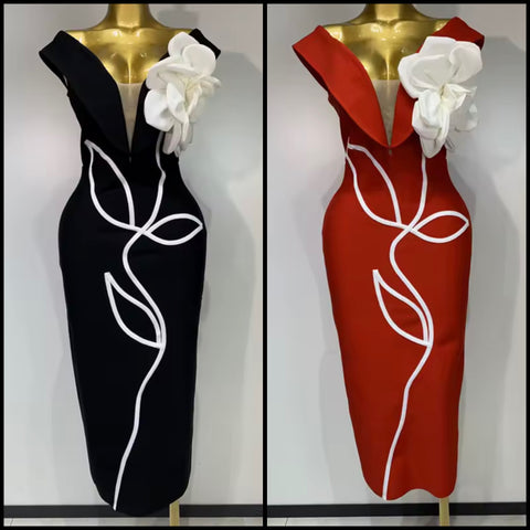 Women Sexy Sleeveless 3D Floral Print Dress