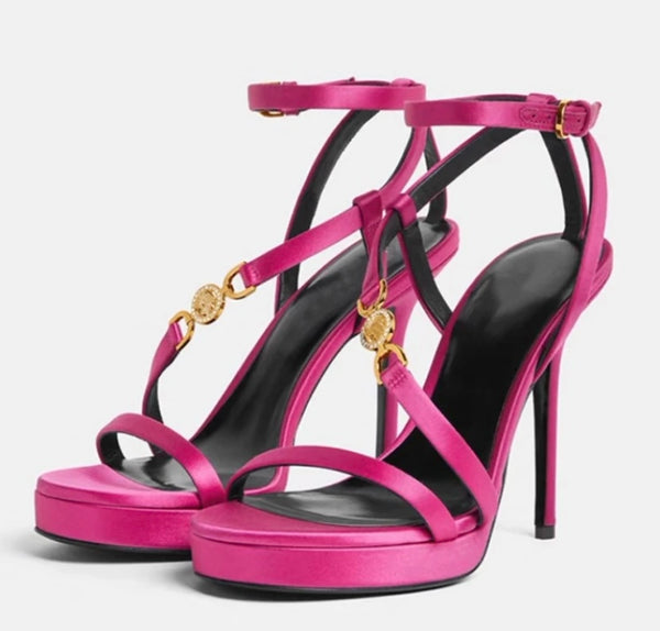 Women Fashion Metal Buckled Ankle Strap High Heel Sandals