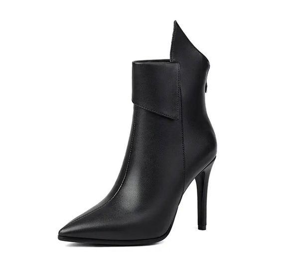 Women Fashion Pointed Toe Faux Leather Zip Up Ankle Boots