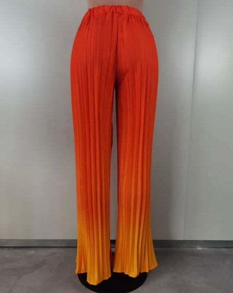 Women Fashion Gradient Pleated Wide Leg Pants