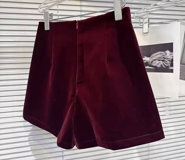 Women Fashion Velour Gold Button High Waist Shorts