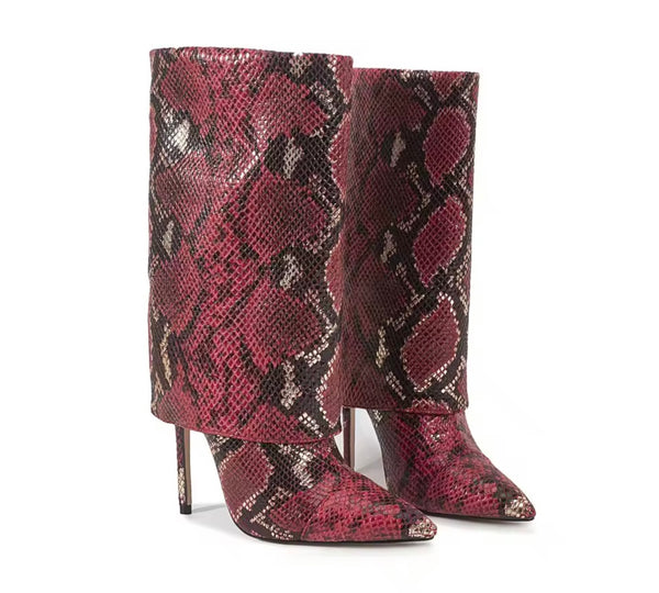 Women Fashion Animal Print Pointed Toe High Heel Boots