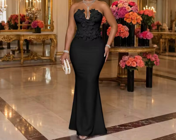 Women Sexy Floral Strapless Mermaid Maxi Dress
