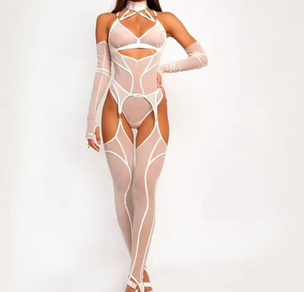 Women Sexy White Mesh Lingerie Set