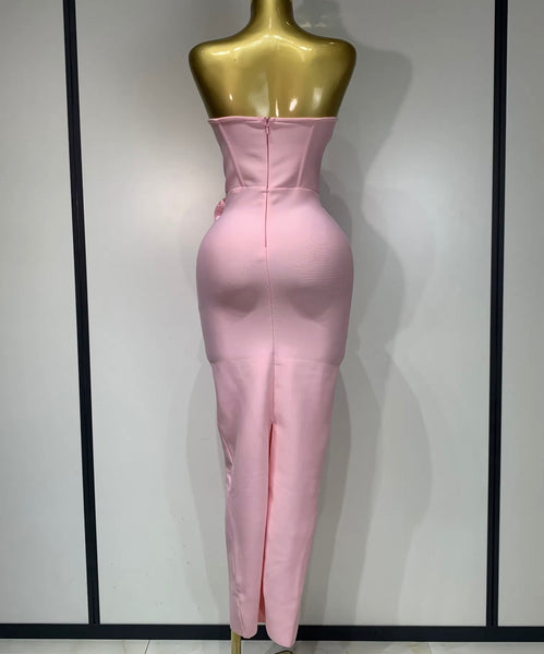 Women Strapless 3D Floral Sexy Bandage Maxi Dress