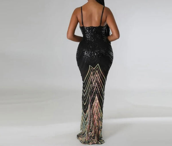 Women Sexy Sleeveless Sequins Gradient Maxi Dress