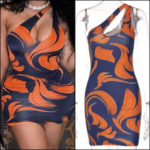Women One Shoulder Colorful Cut Out Dress