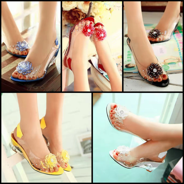 Women Fashion Floral Wedge PVC Slingback Sandals