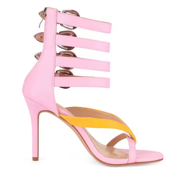 Women Color Patchwork Fashion Buckled High Heel Sandals