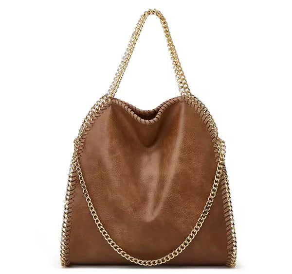 Women Color Fashion Faux Leather Chain Handbag Purse