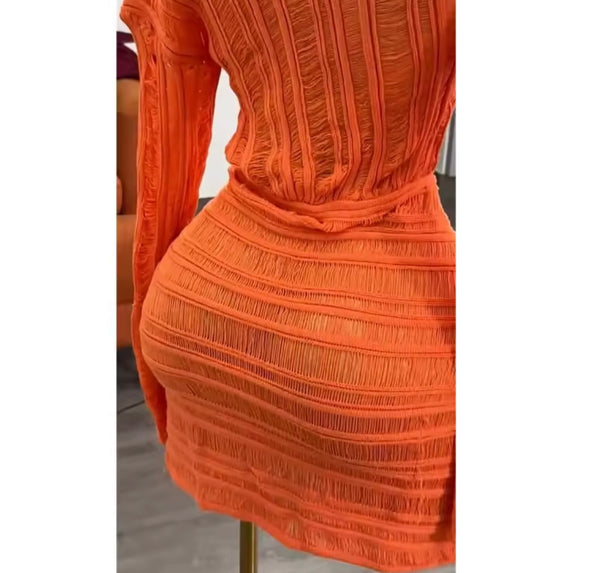 Women Sexy Solid Color Full Sleeve See Through Dress