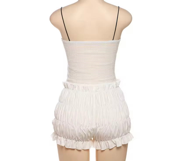 Women Fashion Sleeveless Ruffled Two Piece Short Set