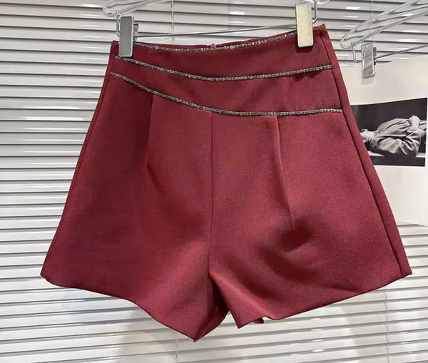 Women Color Fashion Rhinestone Chain Shorts