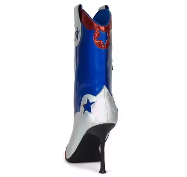 Women Fashion Color Patchwork Star High Heel Ankle Boots