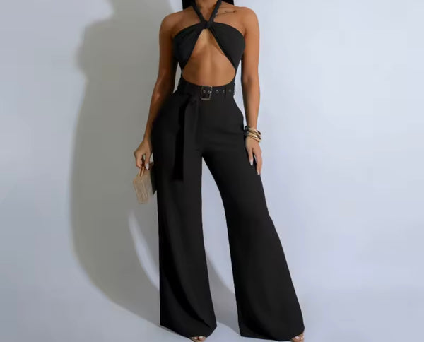 Women Sexy Fashion Halter Sleeveless Cut Out Jumpsuit