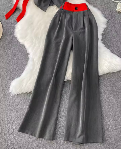 Women Gray Sleeveless Button Up Two Piece Fashion Pant Set