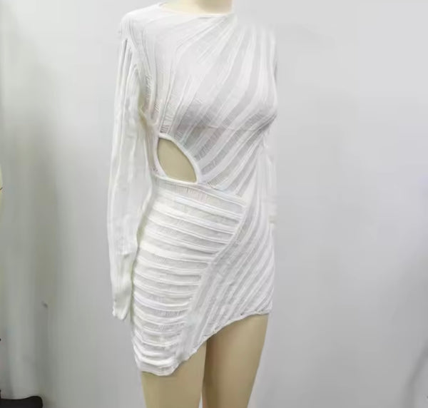 Women Sexy Solid Color Full Sleeve See Through Dress