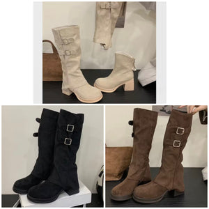 Women Suede Detachable Round Toe Fashion Knee/Ankle Boots