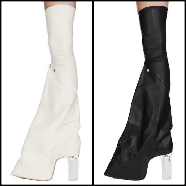 Women Fashion Thigh High Faux Leather Transparent Heel Boots
