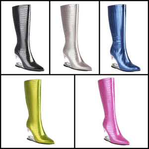 Women Fashion PU Wedge Platform Knee High Boots