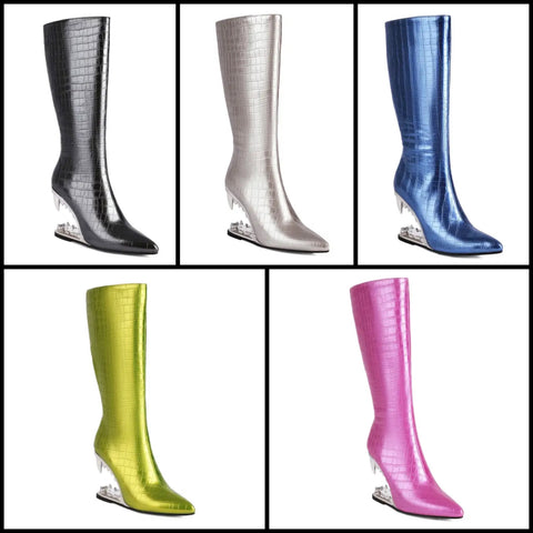 Women Fashion PU Wedge Platform Knee High Boots