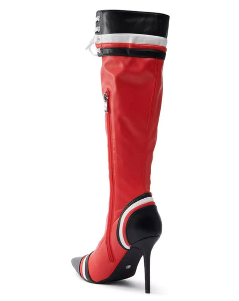 Women Fashion Color Patchwork Striped Tie Up Knee High Boots