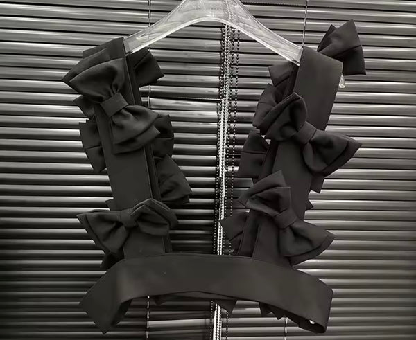 Women Black Sexy Sleeveless Bow Top
