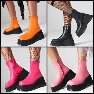 Women Color Fashion Faux Leather Platform Ankle Boots