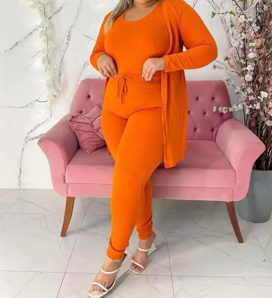 Women Solid Color Fashion Three Piece Pant Set