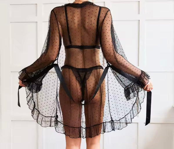 Women Sexy Lace Mesh Robe Lingerie Set