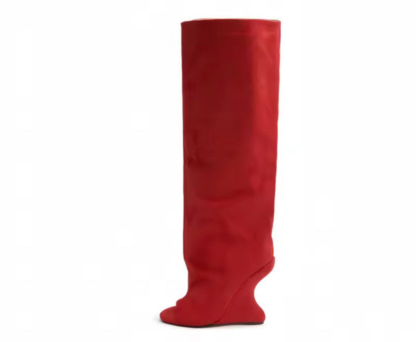 Women Color Open Toe Suede Wedge Knee High Boots